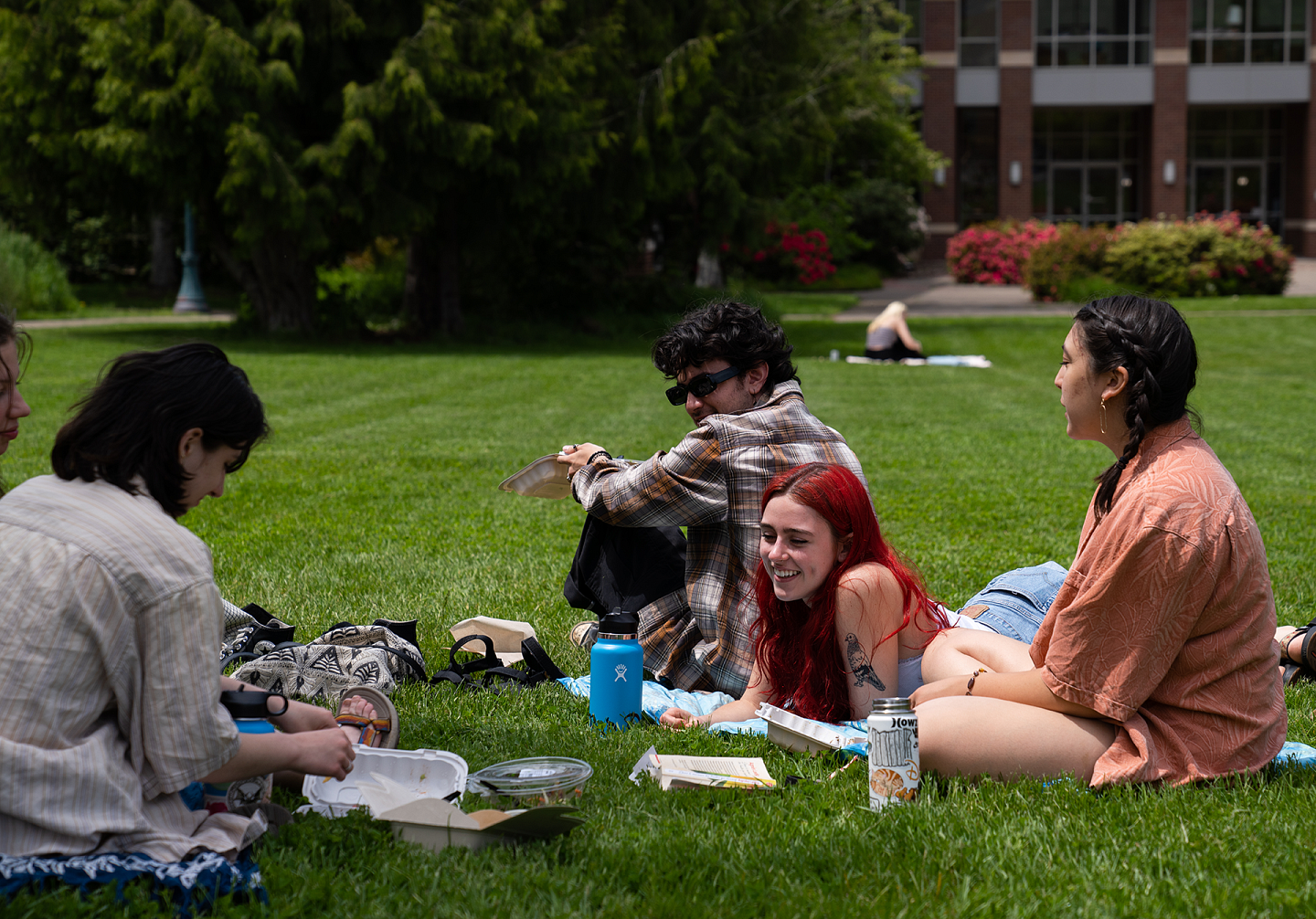 group of students sitting in a circle on the grass