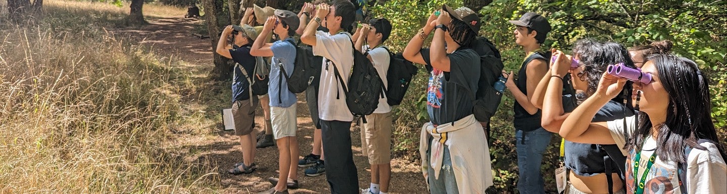 SAIL students look into nature with binoculars