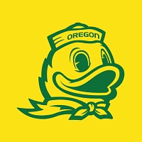 uo green mascot silhouette on uo yellow background